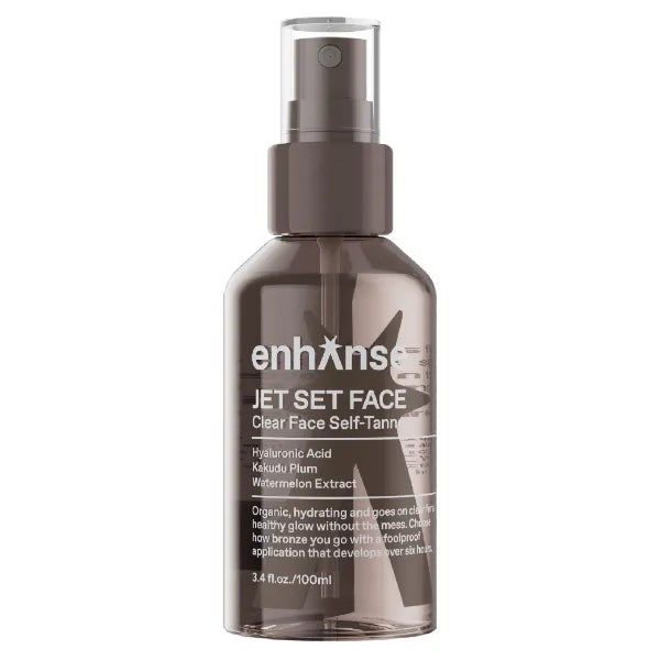 ENHANSE Jet Set Face Clear Self Tanner Spray for Men, Hyaluronic Acid, Hydrating Watermelon Extract, Mess & Streak Free, Anti Orange Tanning Water, 3.4 Fl Oz