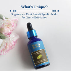 Blue Nectar AHA Exfoliating Face Serum with Plant Based Glycolic Acid from Sugarcane for Deep Exfoliation | AHA Peeling Solution for Blackheads & Tan Removal |10 Min Facial Exfoliation (14 Herbs,30ml)