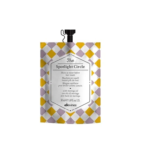 Davines The Spotlight Circle, Extra Shine Boosting Hair Mask Polishes & Smooths for Glossy Color Moringa Oil Formula Illuminates Dull Hair Weightlessly, 1.69 Fl Oz