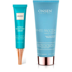 Onsen Secret Cuticle Conditioner Cream 30ml & Japanese Anti-Aging Firming Hand Lotion 135ml Bundle. Cuticle Oil Nail Care Serum Sooth, Repair & Strengthen Cuticles & Nails + Anti Aging Hand Cream