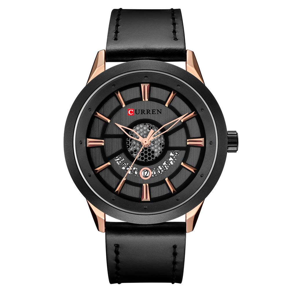 CURREN Mens Watches,CURREN Watches Quartz Analog Calendar,Wrist Watch for Men, Fashion Waterproof Stainless Steel Band-Black