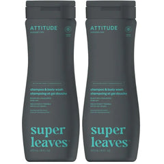ATTITUDE 2-in-1 Body Wash and Hair Shampoo, EWG Verified Shower Gel, Dermatologically Tested, Made with Naturally Derived Ingredients, Vegan Personal Care, Black Willow and Aspen, 16 Fl Oz,(Pack of 2)