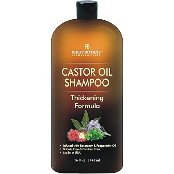 First Botany Castor Oil Shampoo - An Anti Hair Loss Shampoo Thickening formula For Hair Regrowth, Anti Thinning Sulfate Free For Men & Women Anti Dandruff Treatment 16 fl oz
