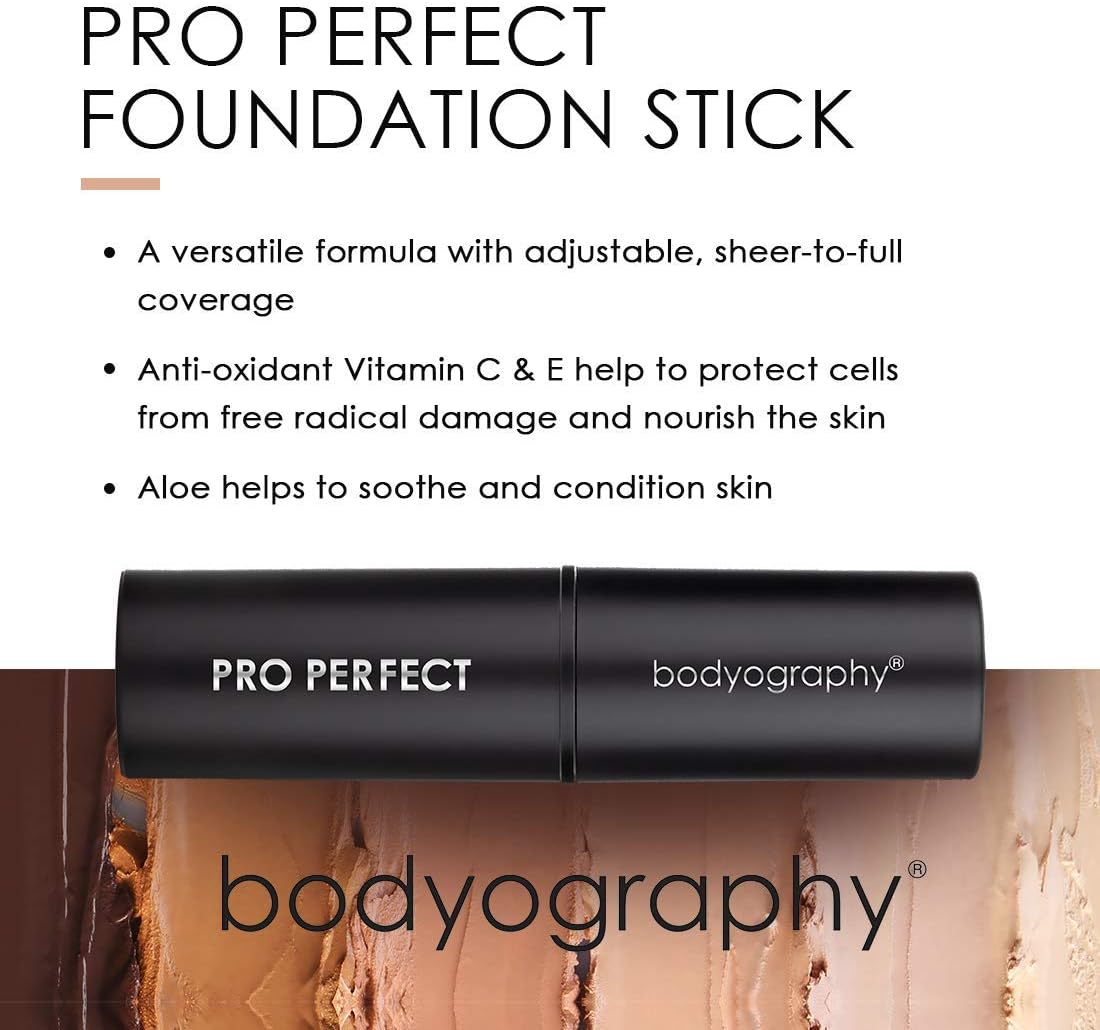 Bodyography Pro Perfect Foundation Stick - Demi-Matte Finish with A Natural Look - Enhancer for Concealing, Highlighting, and Contouring - Vitamin C & E (Golden)