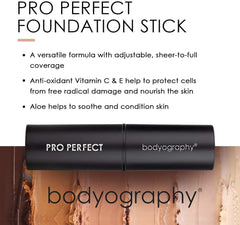 Bodyography Pro Perfect Foundation Stick - Demi-Matte Finish with A Natural Look - Enhancer for Concealing, Highlighting, and Contouring - Vitamin C & E (Golden)