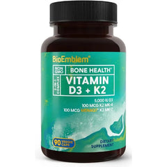 BioEmblem Vitamin D3 K2 Capsules Patented MK7 and MK4 for 3 in 1 Complex Support Vegetarian Vitamin D K2 Supplement for Teeth, Heart, Immune System Non GMO, 90 Caps 3 In 1 Complex With Patented MenaQ7 for CalciumVegetarian, Non GMO