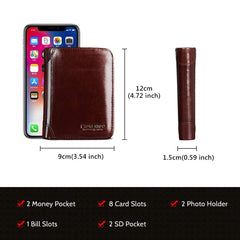 LAORENTOU Genuine Leather Wallets for Men Short Billfold Wallet with Zipper Pocket Mens Clutch Wallet Purses Credit Card Holders Gift for Father Day, Dark Brown, ONE SIZE