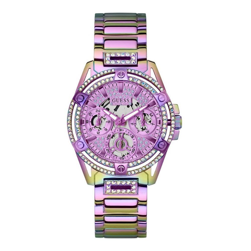 GUESS US Women's Iridescent Rhinestone Cut-Through Watch