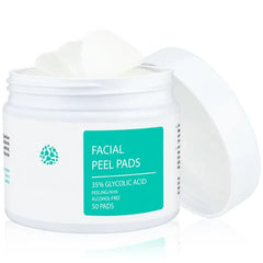 Glycolic Acid Pads - Exfoliating Pads for Face with Vitamins B5, C & E, Green Tea - Chemical Peel for Face at Home - Peel Pads for Acne, Fine Lines and Wrinkles - 50 Pads