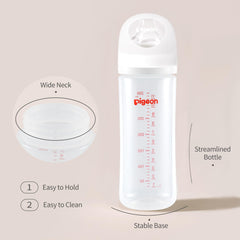 Pigeon PP Nursing Bottle Wide Neck, Streamlined Body, Natural Feel, Easy to Clean, 11.2 Oz(Pack of 2), Includes 2pcs L Nipples (6m+)