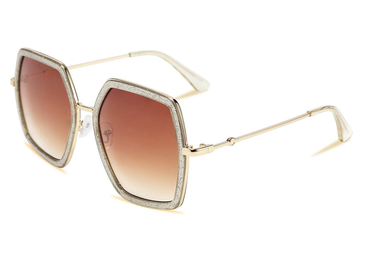 FEISEDY Women Large Hexagon Inspired Sunglasses Fashion Irregular Design Style Geometric B2503