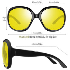 Joopin Polarized Sunglasses for Women, Ladies Big Frame Polarized Eyewear UV400 Protection Driving Fishing - Black Night Vision