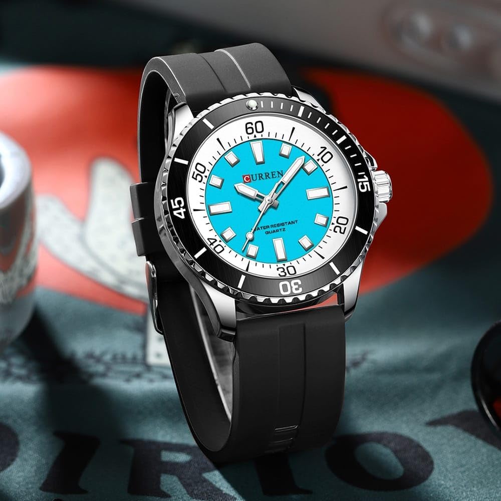 CURREN Original Fashion Men Watches Luxury Sports Silicone Strap Waterproof Quartz Wristwatch with Luminous Hands 8448 - BLACK SKY