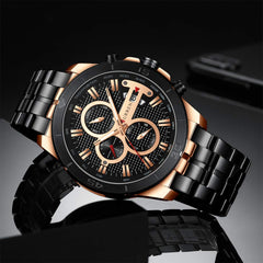 CURREN Quartz Watches for Men's Original Brand Calendar Multi-function style Waterproof Boys Steel Wrist Watch 8337 - Black