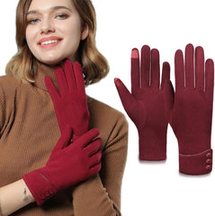 Tomily Womens Touch Screen Phone Fleece Windproof Gloves Winter Warm Wear - Black / wine Red