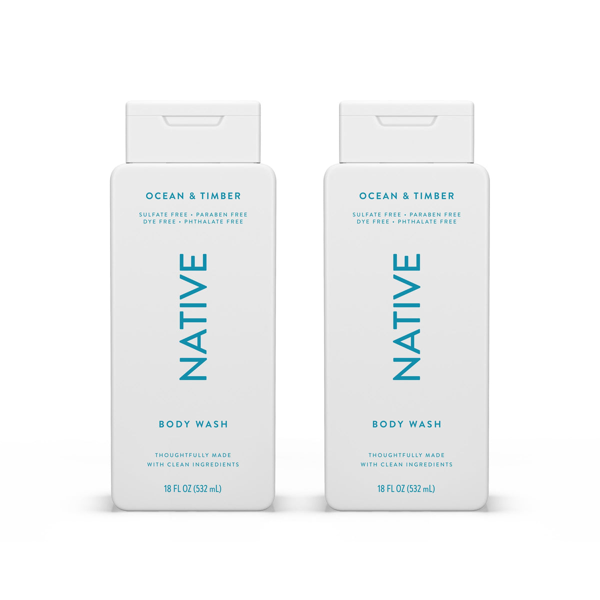 Native Body Wash Contains Naturally Derived Ingredients | For Women & Men, Sulfate, Paraben, & Dye Free Leaving Skin Soft and Hydrating | Ocean & Timber 18 oz - 2 Pk