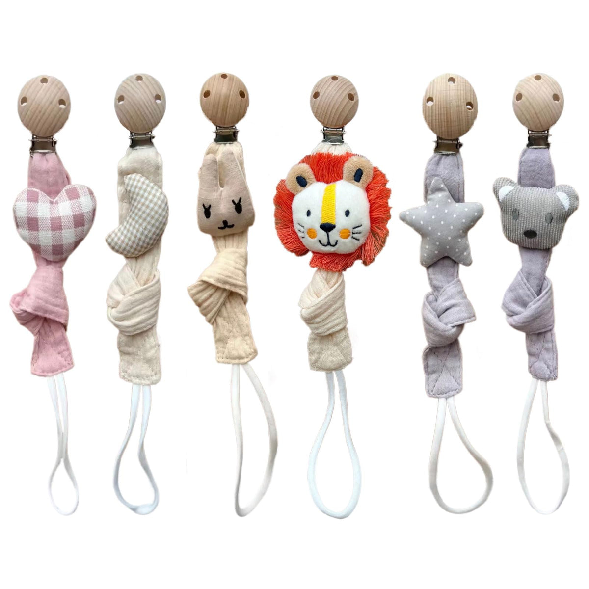 EWAN'S 6 Pcs Animal Themed Pacifier Clips for 6-18 Months Baby,Cute Soft Flexible Teething Binky Clips for Baby Girl&Boys, Mam Pacifier Clip for Philips, Mushie, Nuby and Avent Bottle Accessories
