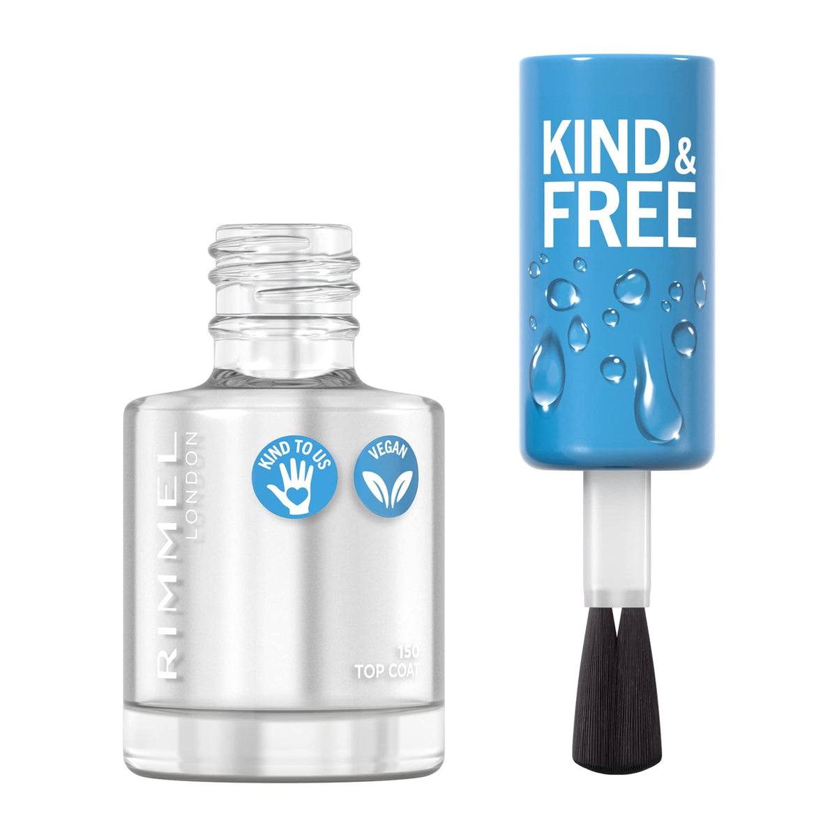 Rimmel Kind & Free Clean Nail Polish - Breathable Top Coat - Plant-Based Formula - Kind To Animals & Vegan - 8 ml - 25Oz, Shade 150 Top Coat