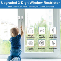 ELECDON Window Safety Locks Self Adhesive Window Restrictors for UPVC No Drilling Window Locks Child Safety Pet Window Restrictor Kids Window Safety Restrictors Password for Childproof White 1 Pack