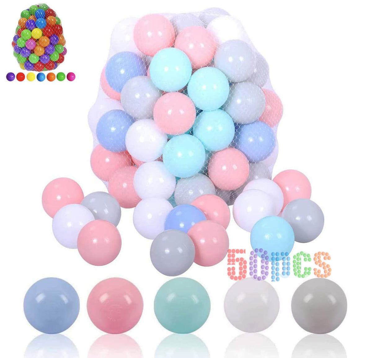 50 Soft Plastic Ball Pit Balls - Plastic Toy Balls for Kids - Ideal Baby Toddler Ball Pit, Ball Pit Play Tent, Baby Pool Water Toys, Kiddie Pool, Party Decoration, Photo Booth Props
