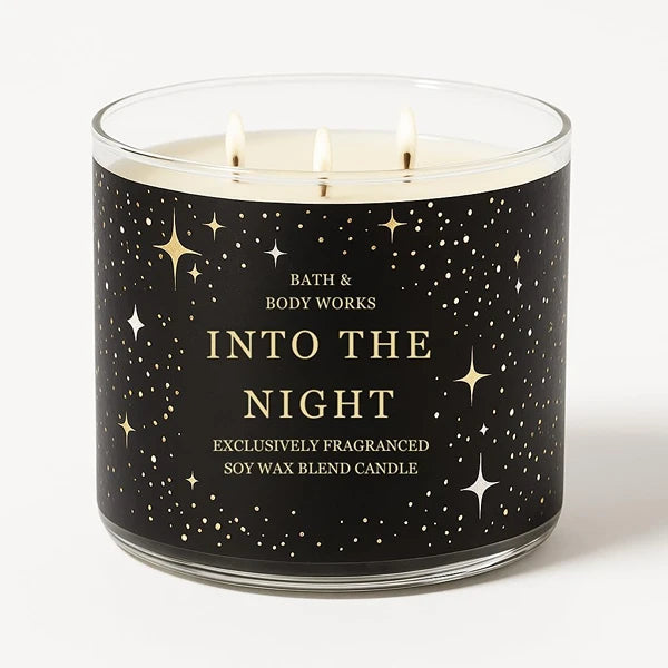 Bath & Body Works Into The Night 3‑Wick Candle 14.5 oz (411 g) – Raspberry Noir · Velvet Rose Petals · Mocha Musk