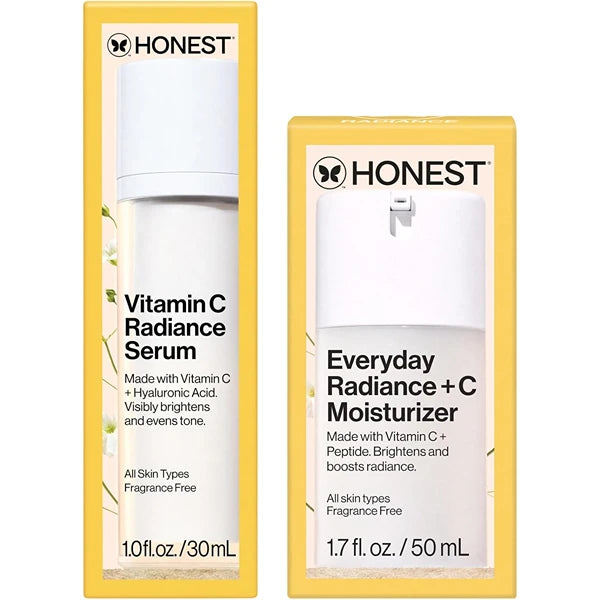 Honest Beauty Get Glowing Skincare Bundle – Vitamin C Brightening Serum (1 fl oz) + Everyday Moisturizer (1.7 fl oz) – Improves Skin Tone, Fragrance-Free, Vegan & Gentle for Sensitive Skin