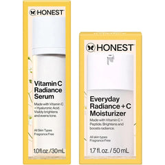 Honest Beauty Get Glowing Skincare Bundle – Vitamin C Brightening Serum (1 fl oz) + Everyday Moisturizer (1.7 fl oz) – Improves Skin Tone, Fragrance-Free, Vegan & Gentle for Sensitive Skin