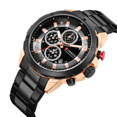 CURREN Mens Watches, Quartz Analog Calendar,Wrist Watch for Men, Fashion Waterproof Stainless Steel Band-Black rose