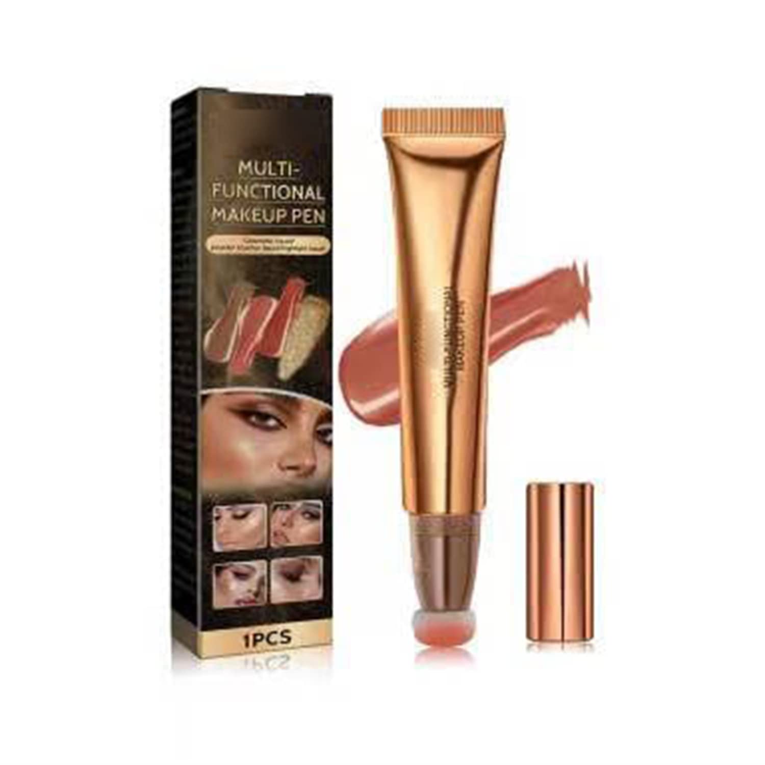 Cream Bronzer Contour Beauty Wand,Highlighter and Bronzer Stick with Cushion Applicator Attached Easy to Blend,Long Lasting & Smooth Natural Matte Finish (Peach Pink)