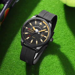 Top Brand Curren 8421 Man Quartz Watch Breathable Rubber Strap Date Display Sport Watches - BLACK