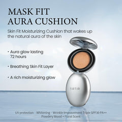 TIRTIR Aura Glow Cushion | Semi-Glow Finish, 72-Hour Radiance, Buildable coverage, Moisturized, Buildable skin, Korean Cushion, Pack of 1 (0.63 oz.), 23N Sand