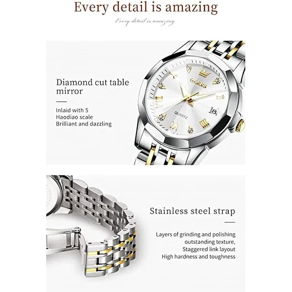 KASTWAVE Watches for Women Dress Roman Numerals Diamonds Stainless Steel Waterproof Silver Designer Metal Date Expanding Bracelet Ladies Wrist Watch