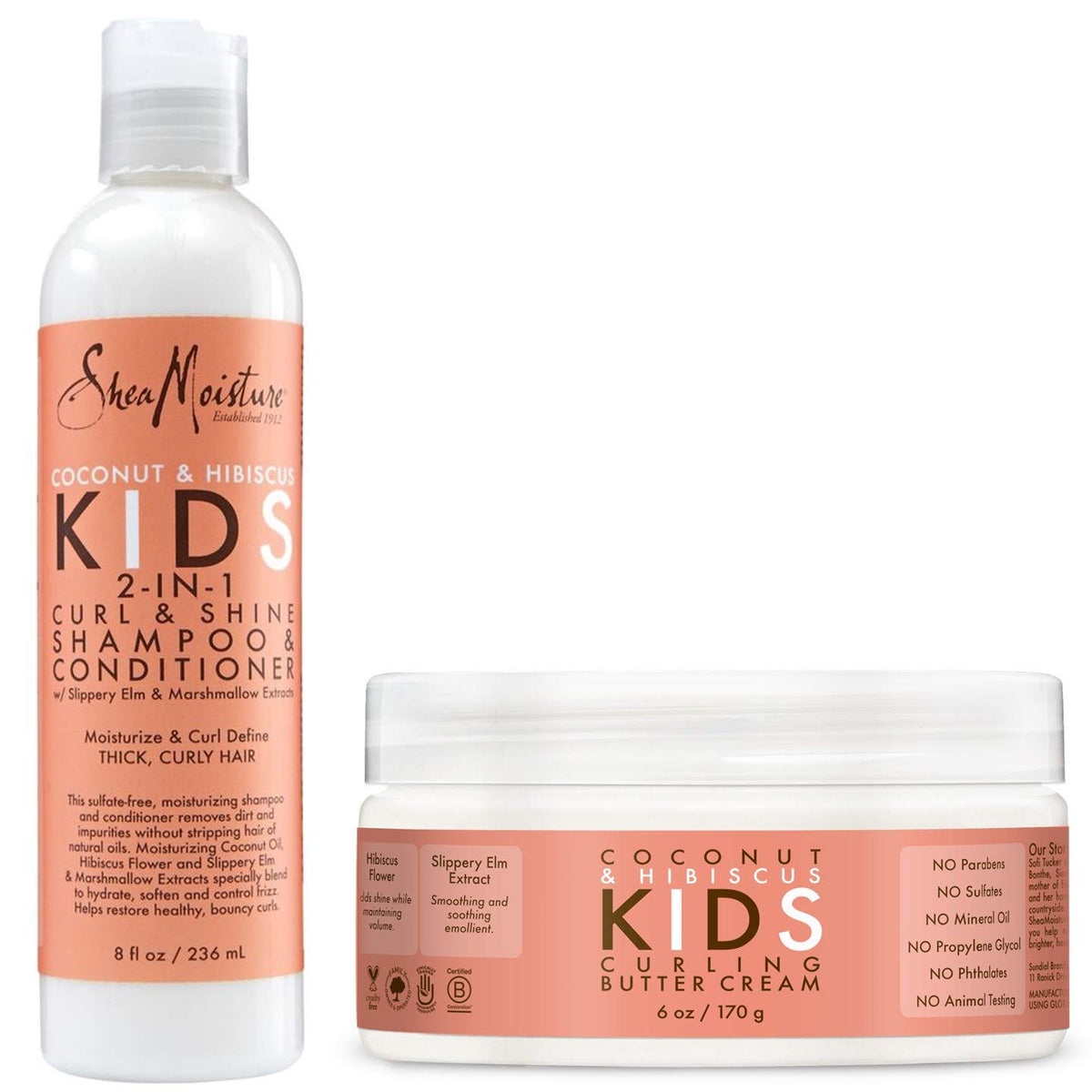 Shea Moisture Coconut & Hibiscus Kids Combo Pack - CurlinGButter Cream, 6 Oz & Curl & Shine 2-In-1 Shampoo & Conditioner, 8 Oz