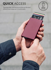 Pop Up Wallet, Slim Minimalist Credit Card Holder For Men and Women RFID Blocking Mini Metal Case - wine