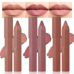 KASTWAVE 3 Colors Matt Nude Lipstick Lipliner Lip Crayons Pack Set, Velvet Moisture Smooth Matte Lipstick Pencils, Waterproof&Waterlasting, 02#04#06