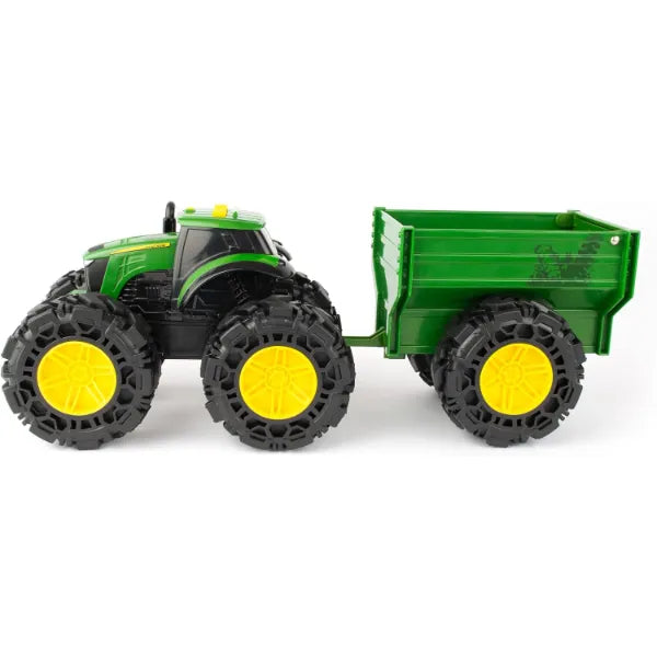 TOMY Monster Treads - John Deere Tractor Toy and Wagon - Includes Lights, Sounds, and Monster Truck Tires