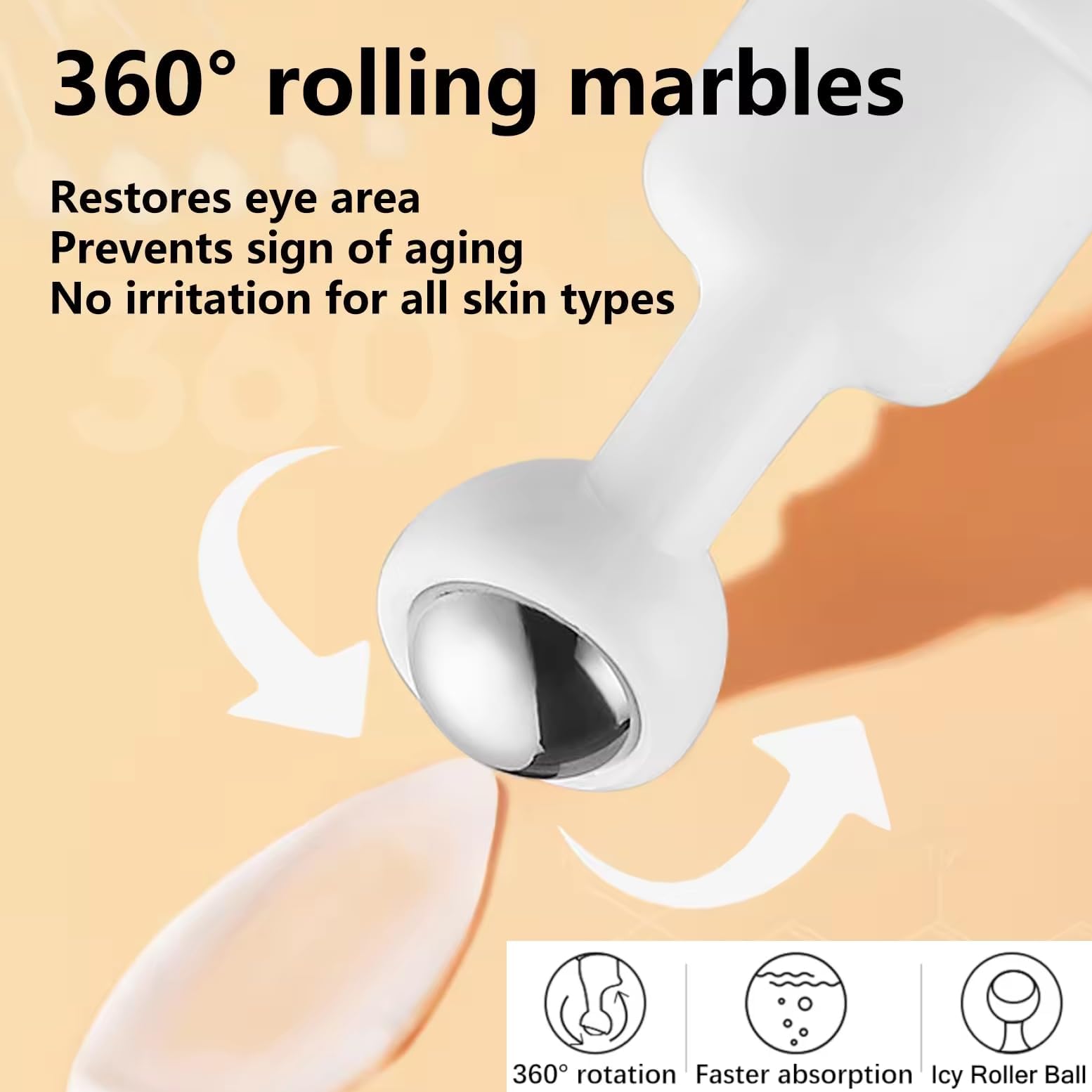 Snail Peptide Eye Serum, 360° Massage Ball Roll-On for Moisturizing and Firming, Under Eye Roller Cream with Niacinamide and Snail Mucin, Reduces Dark Circles, Puffiness, Wrinkles, and Fine Lines