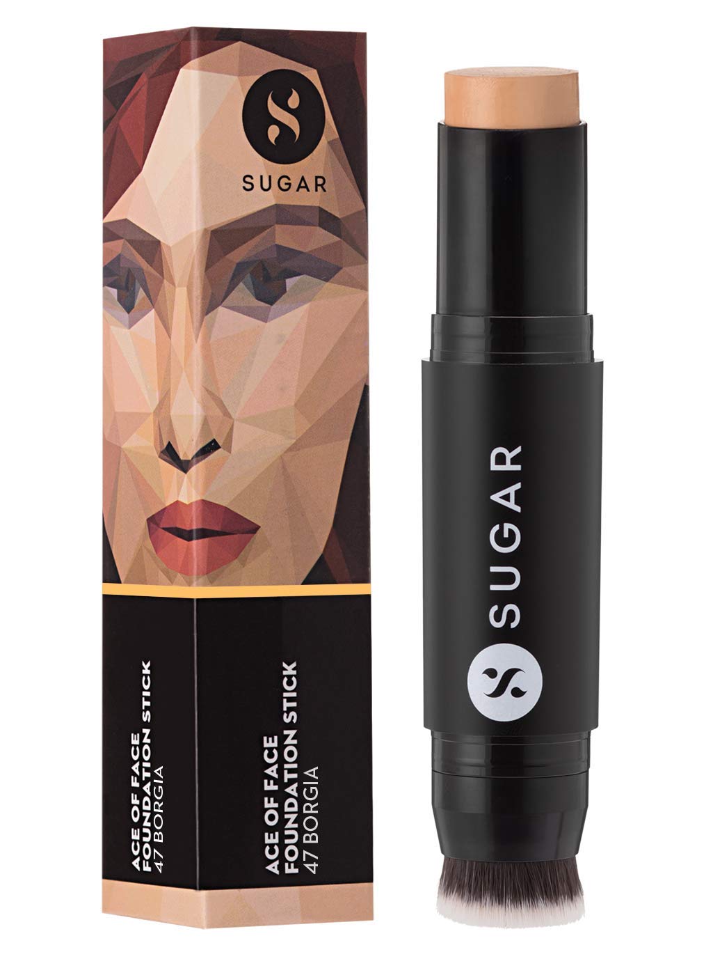 SUGAR Cosmetics Ace Of Face Foundation Stick with Inbuilt Brush - 47 Borgia (Medium Tan, Warm Undertone) Full Coverage Waterproof Matte Finish