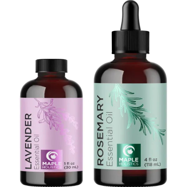 Maple Holistics Lavender and Rosemary Essential Oils for Hair - Pure Lavender Essential Oil and Rosemary Essential Oil Set - Undiluted Lavender and Rosemary Pure Essential Oils for Hair Skin and Nails plus Scalp Care