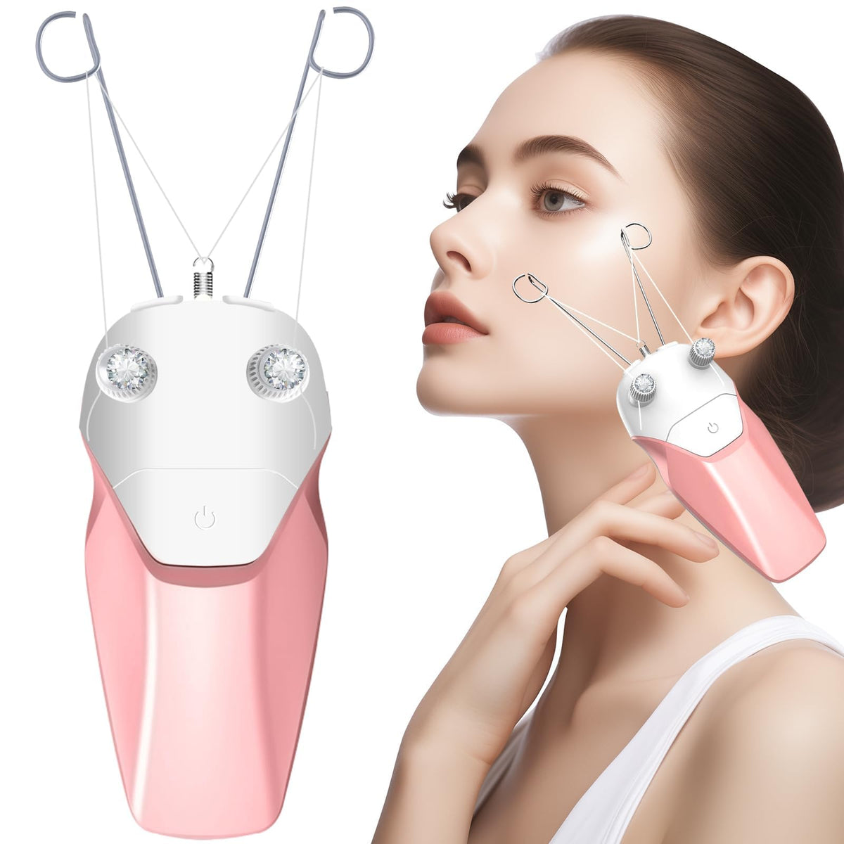 Lady Facial Threading Hair Remover Electric Cotton Thread Epilator Painless Womens Facial Hair Remover USB Rechargeable Electric Hair Removal Device Chin Lip Cotton Thread & Pearl Powder Included