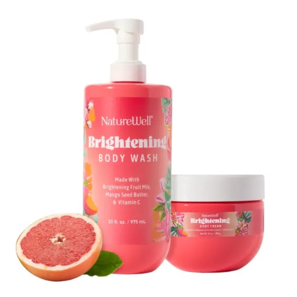 NATURE WELL Brightening Body Bundle, Includes 33oz Creamy Body Wash & 10oz Ultra-Hydrating Body Cream, Radiance-Boosting, Antioxidant-Rich, Refreshing Scent, Promotes A Luminous & Healthy-Looking Glow