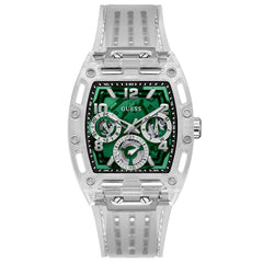 GUESS Men's 41mm Watch - Clear Strap Green Dial Clear Case