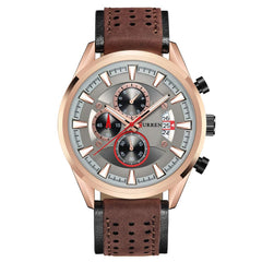 Curren 8290 Men's Analog Leather Strap Watch with Date Display - Silver, Black