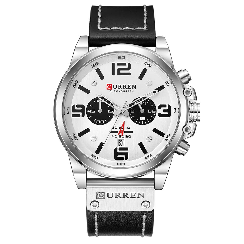 CURREN 8314 Men Watch Quartz Brand Watch Wristwatch Calendar Hour Minute Time Display Leather Watch - Black