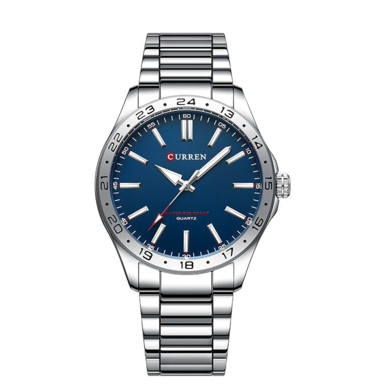 CURREN New Model CURREN Brand Light Up Dial Male Watch Simple 43mm Big Dial Stainless Steel Strap Waterproof 3ATM Men's Clock 8452 - SILVER BLUE