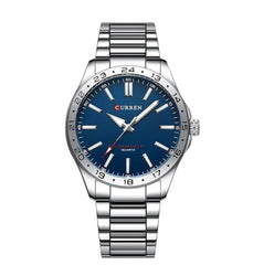 CURREN New Model CURREN Brand Light Up Dial Male Watch Simple 43mm Big Dial Stainless Steel Strap Waterproof 3ATM Men's Clock 8452 - SILVER BLUE