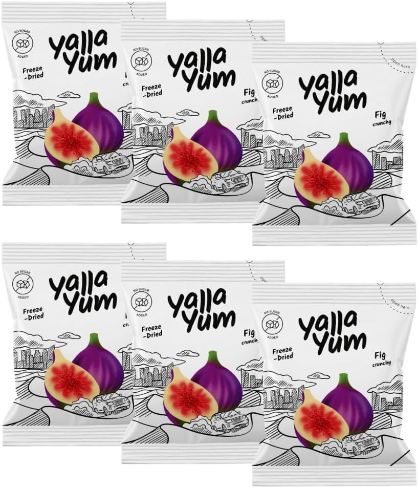 YallaYum Freeze-Dried Fig, 6 Packs of 15g | 100% Fruit, Non-GMO, No Added Sugar, Gluten-Free,No Additives Added, Vegan, Made From 810g Fresh Fig | Healthy Snack for On-the-Go