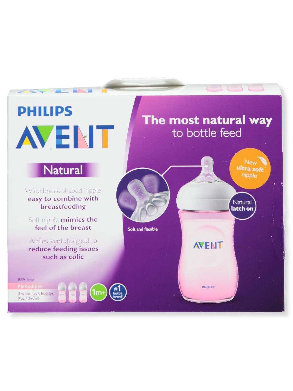 PHILIPS Avent 3-Pack Natural Wide-Neck Bottles - pink, one size