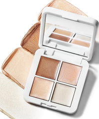 RMS Beauty Living Luminizer Glow Quad Mini Palette - Travel-Friendly Cream Luminizer & Bronzer Set - Coconut Oil & Vitamin E for Glowing Skin (0.08 oz)
