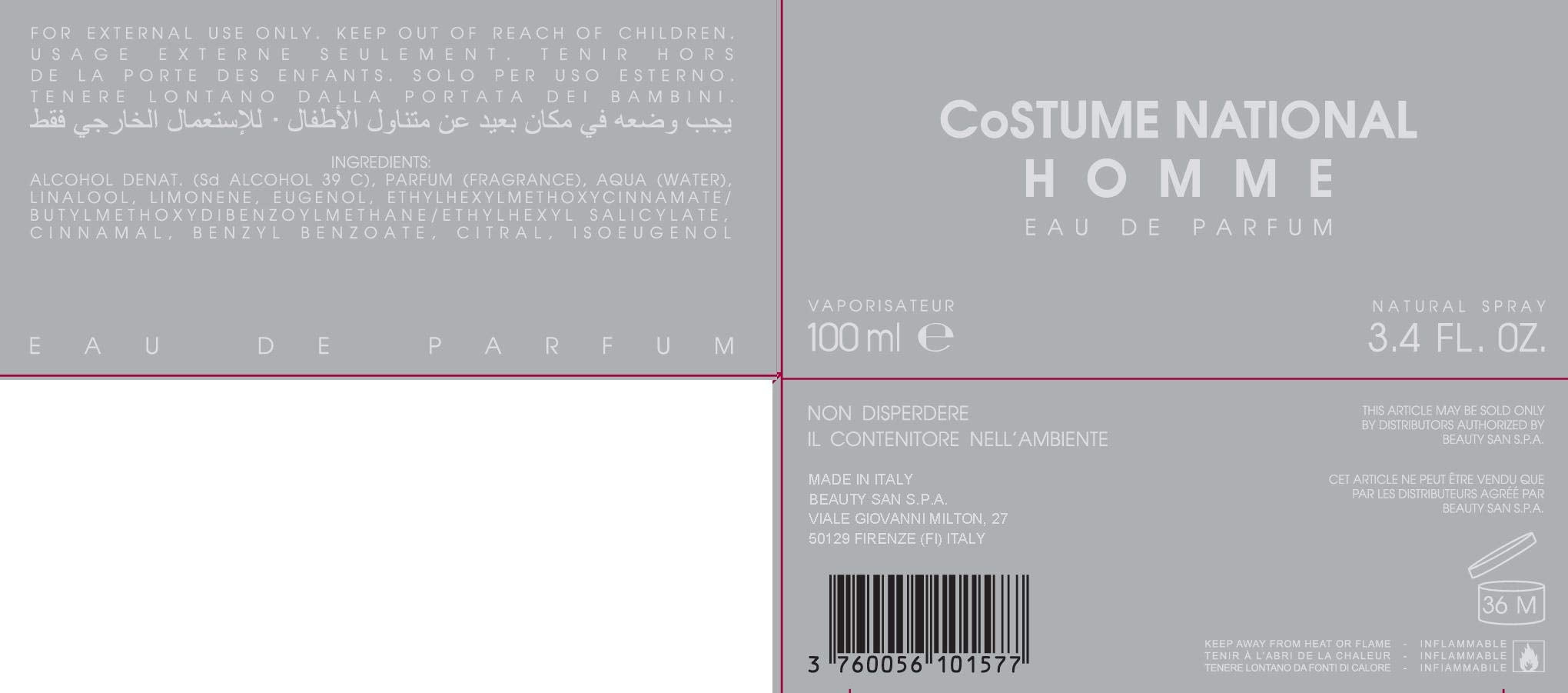 Costume National Homme Edp Natural Spray For Men, 100 Ml